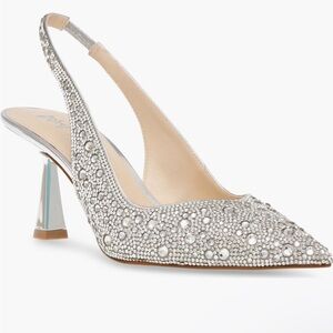 Betsey Johnson Silver Embellished Slingback Heels Size 7M